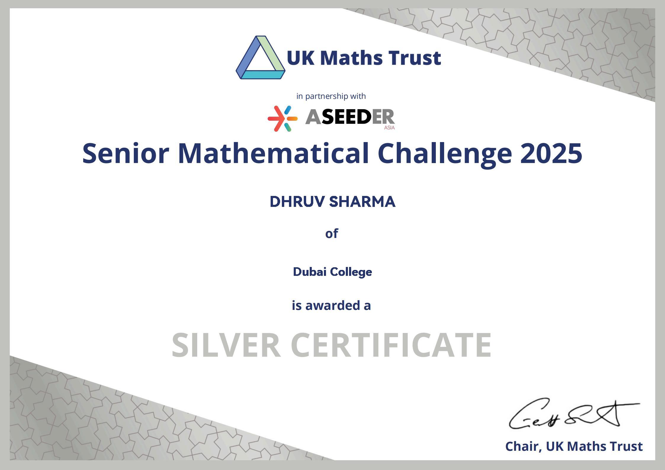 UKMT Senior Mathematical Challenge certificate
