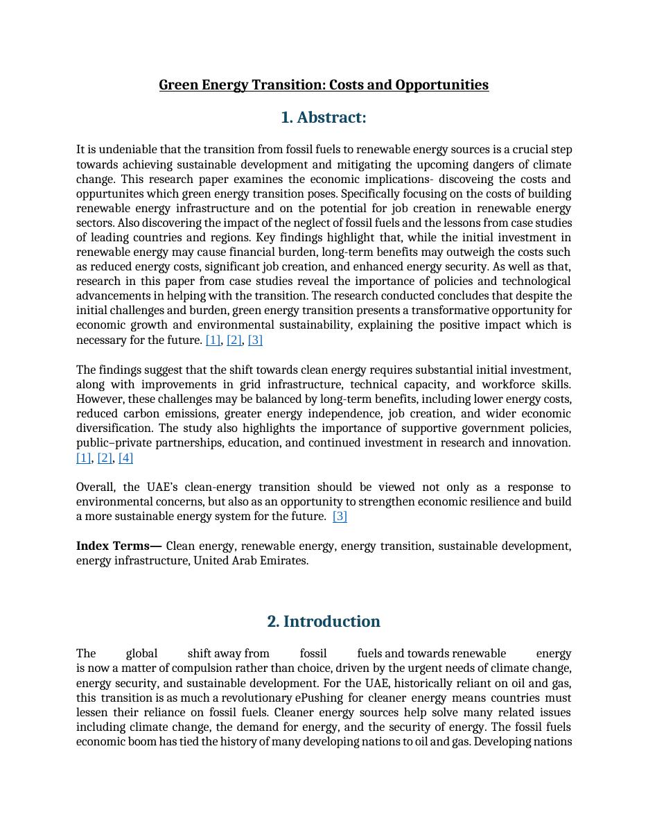 Green Energy Transition research paper preview