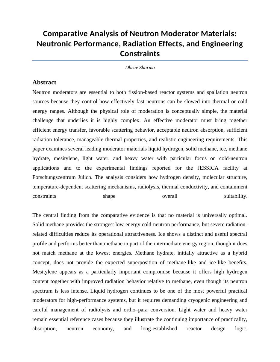 Neutron moderator materials research paper preview